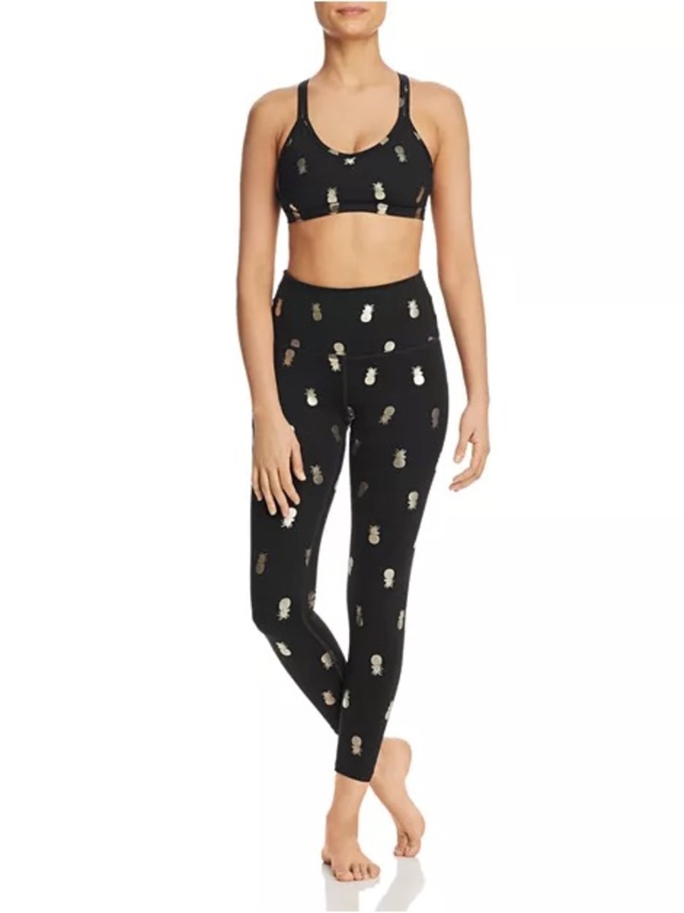 Beyond Yoga Black Leggings with Gold Pineapple Print